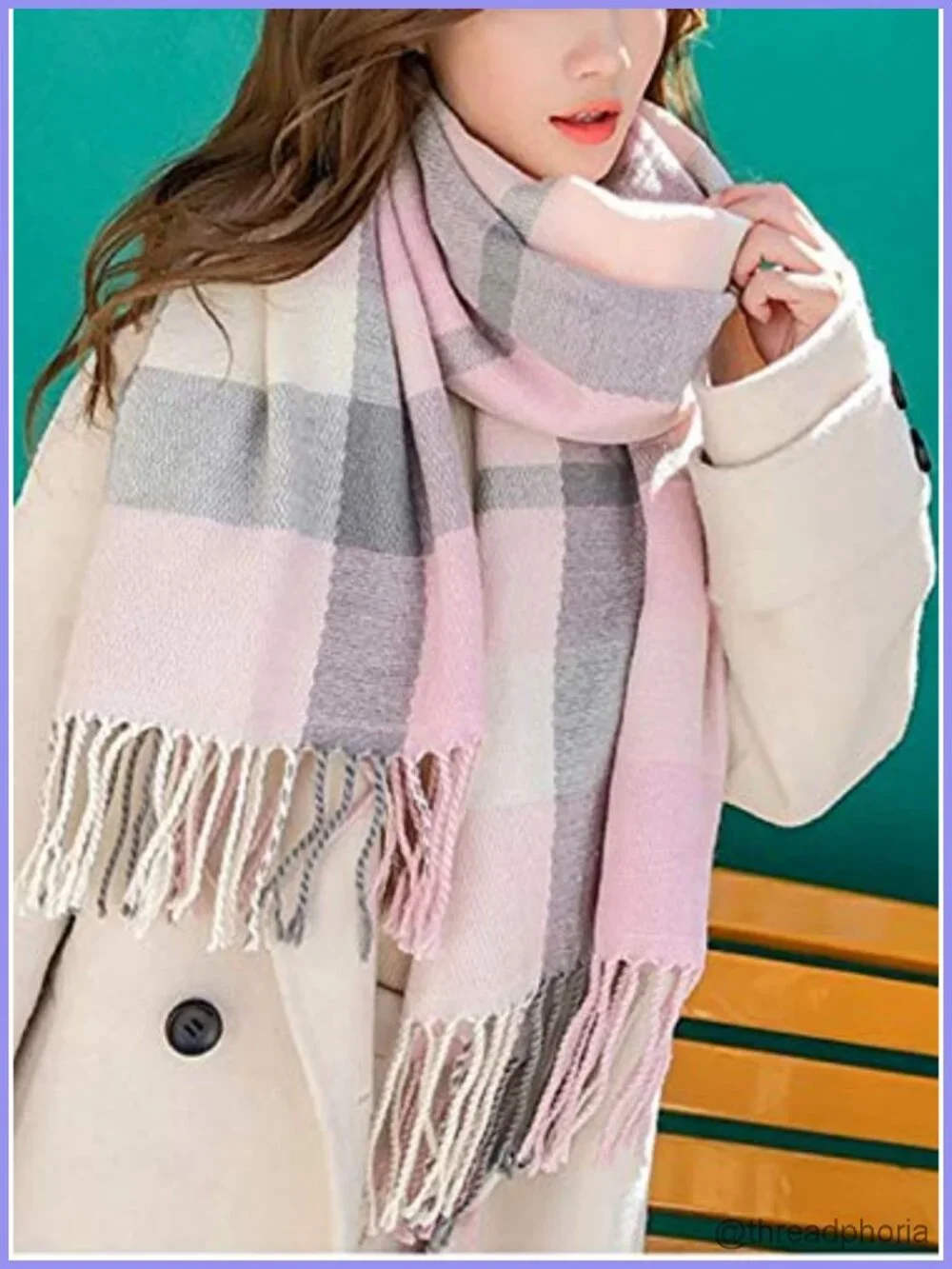 Women's Knit Plaid Long Scarf Shawl Wrap Winter Warm Heavyweight Cotton